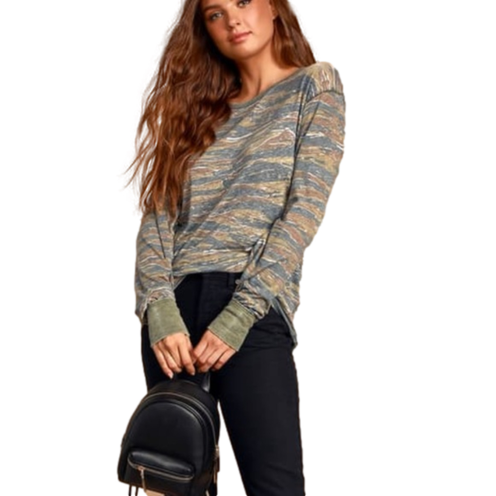 NWT Free people camo  long sleeve tee